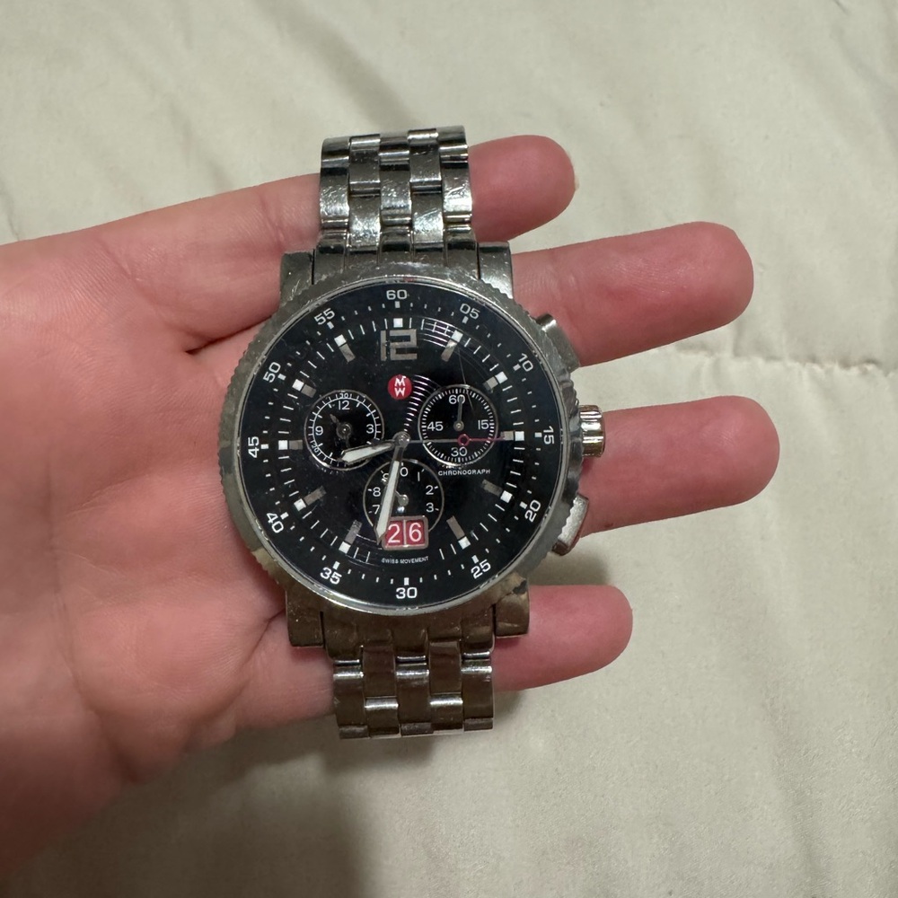 Silver and Black Chronograph Watch with Sporty Design
